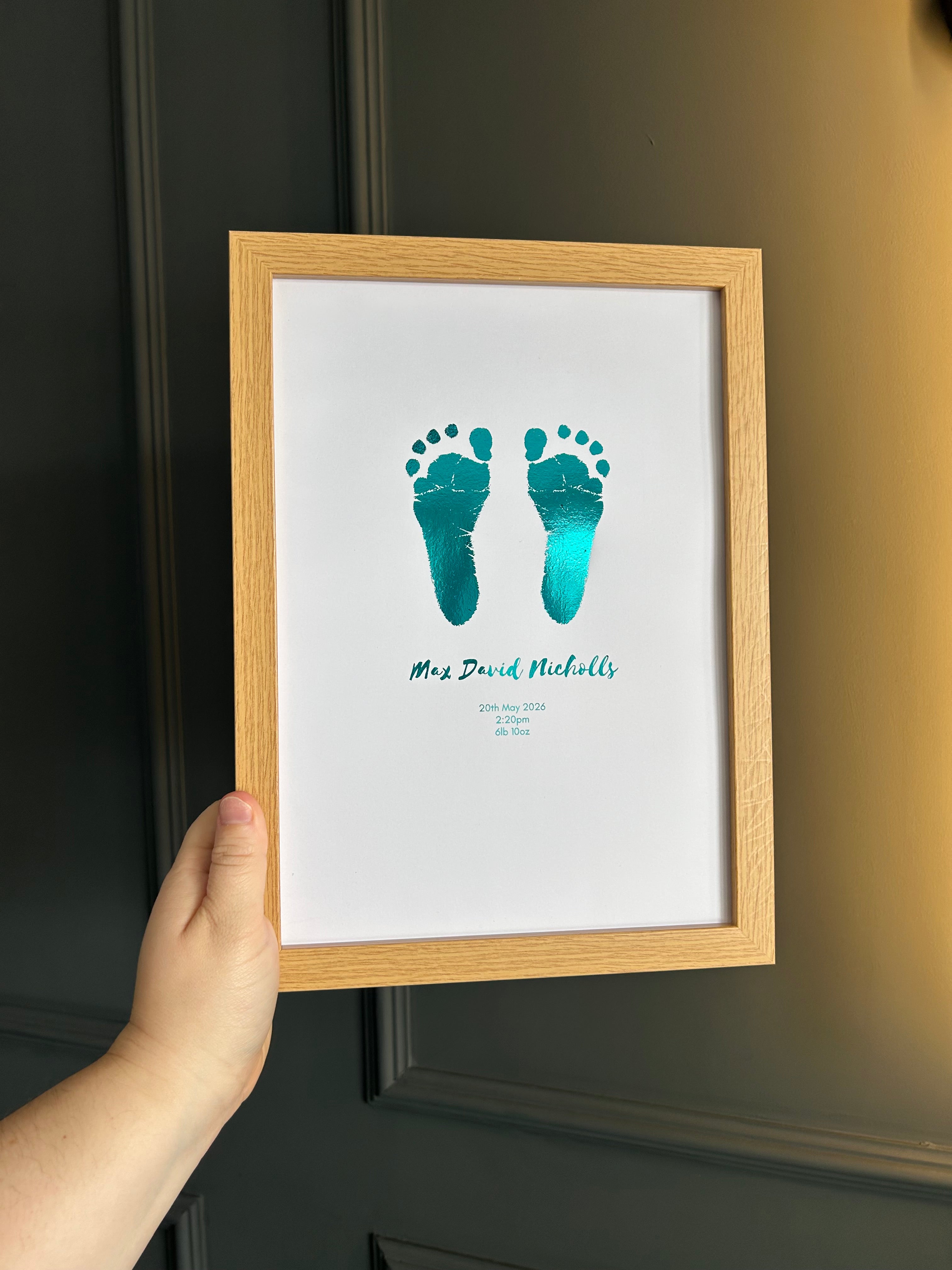 A4 Personalised Baby Hand & Footprint Foil Print
